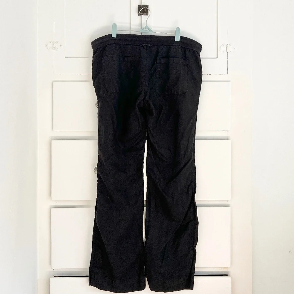 James Perse Black Linen Pull-On Pants Elastic Waist XL